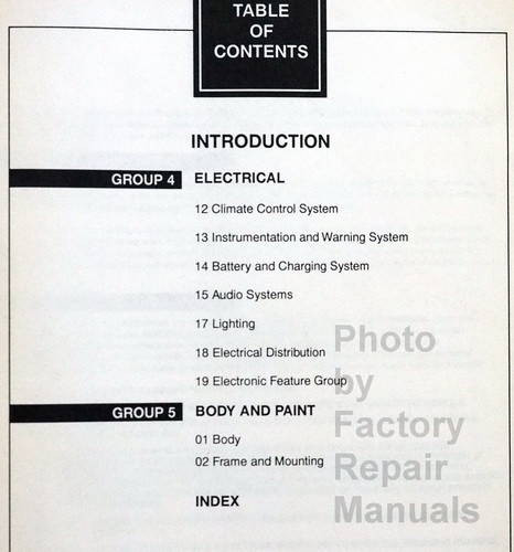 1999 Town Car Service Manual Table of Contents 2