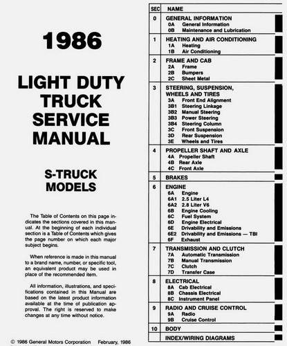 1986 Chevy S10 Light Duty Truck Service Manual