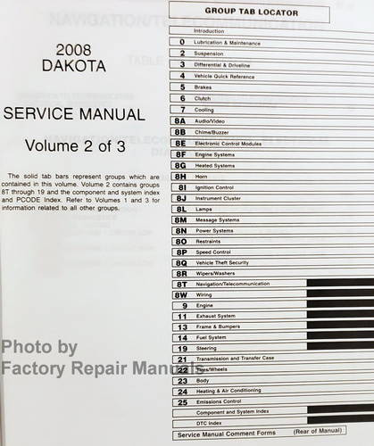 2008 Dodge Dakota Service Manual Table of Contents 2