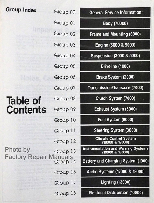 1992 Ford Thunderbird Mercury Cougar Service Manual Table of Contents