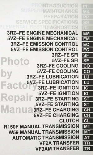 2000 Toyota 4Runner Repair Manual Table of Contents 2