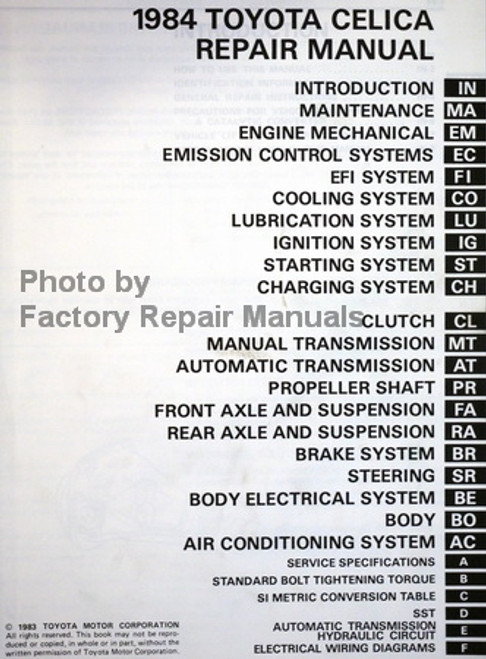 Toyota Celica 1984 Repair Manual Table of Contents