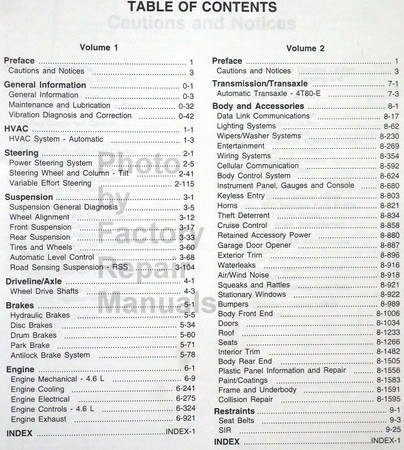 1999 Cadillac Deville, Eldorado Service Manual Table of Contents