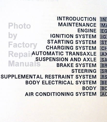 1995 Toyota Avalon Repair Manual Table of Contents