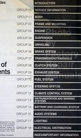 1996 Ford Mustang Service Manual Table of Contents