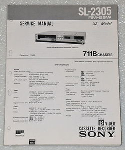 SONY SL-10 BETA MAX VCR Shop Service Repair Manual, Parts List & RM-85 Remote