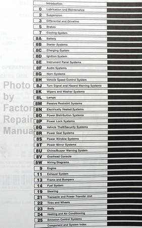 2000 Service Manual Town & Country, Caravan and Voyager Table of Contents