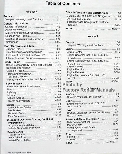 2012 GM F/Car Camaro Service Manual Table of Contents 1