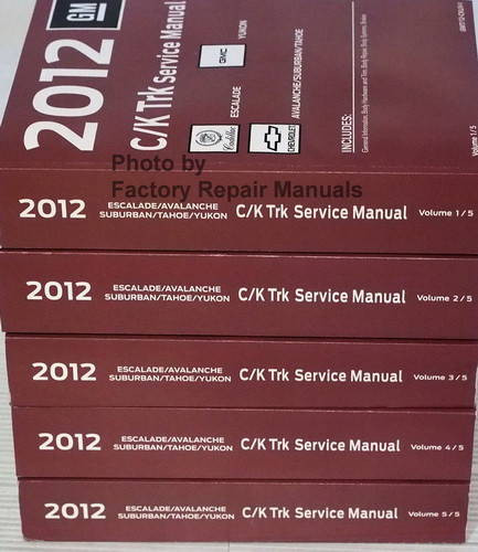 2012 Chevy Tahoe Suburban Avalanche GMC Yukon Denali Cadillac Escalade Shop Service Manual Set Spine View