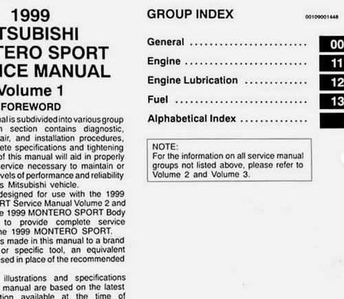 1999 Mitsubishi Motors Montero Sport Service Manual Volume 1, 2, 3