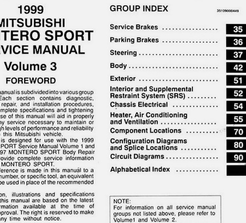 1999 Mitsubishi Motors Montero Sport Service Manual Volume 1, 2, 3