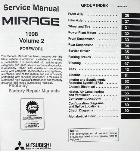 Mitsubishi Mirage Service Manual 1998 Table of Contents 2