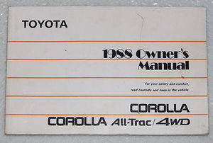 1988 Toyota Corolla All-Trac 4WD Original Owner's Manual Operator's Instruction Booklet