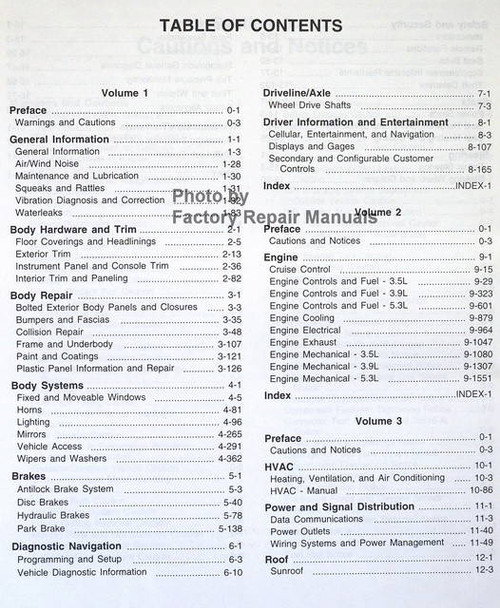 2007 Chevrolet Impala Monte Carlo Service Manual Table of Contents 1