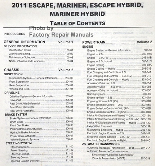 2011 Escape, Mariner, Escape Hybrid, Mariner Hybrid Service Manual Table of Contents 1