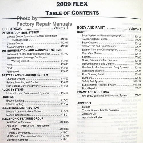 2009 Ford Flex Workshop Manual Table of Contents 2