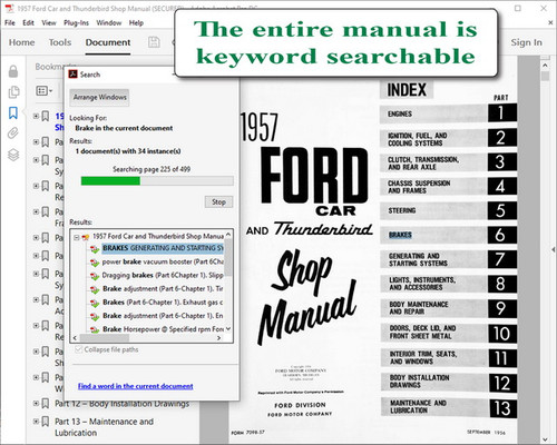 1957 Ford Car and Thunderbird Shop Manual on USB