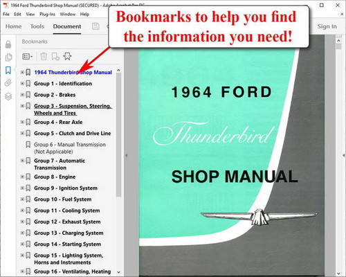 1964 Ford Thunderbird Shop Manual on USB