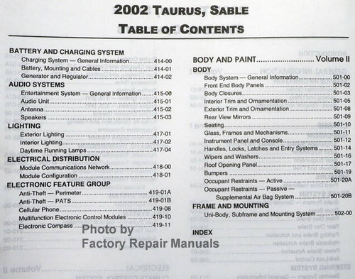 2002 Ford Taurus Mercury Sable Workshop Manual Table of Contents 1