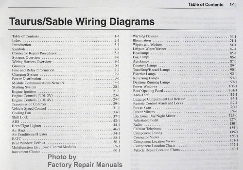 2002 Ford Taurus Mercury Sable Wiring Diagrams Table of Contents