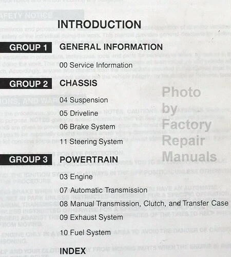 1998 Ford Explorer Mountaineer Workshop Manual Table of Contents 1