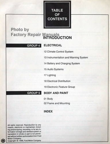 1999 Crown Victoria Grand Marquis Ford Service Manual Table of Contents 2