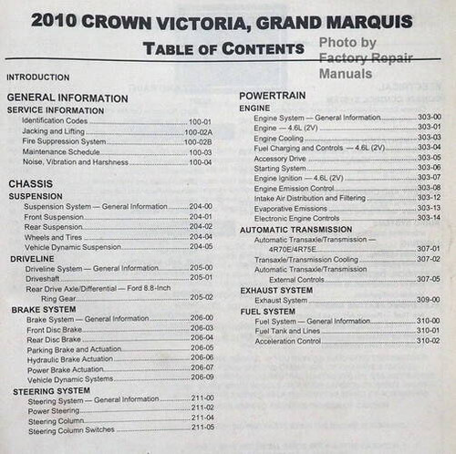 2010 Ford Mercury Crown Victoria, Grand Marquis Workshop Manual Table of Contents 1