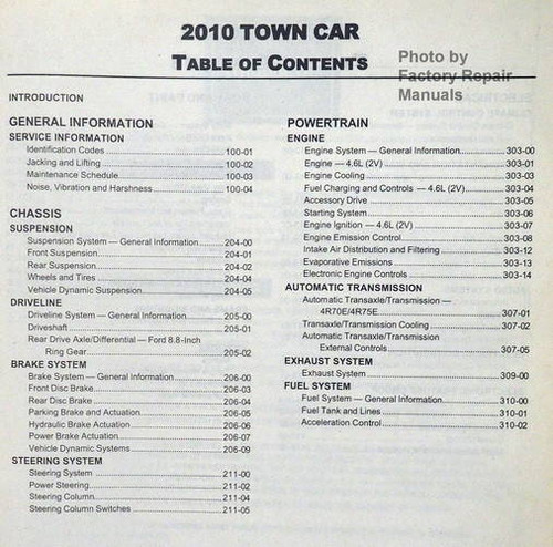 2010 Lincoln Town Car Workshop Manual Table of Content 2