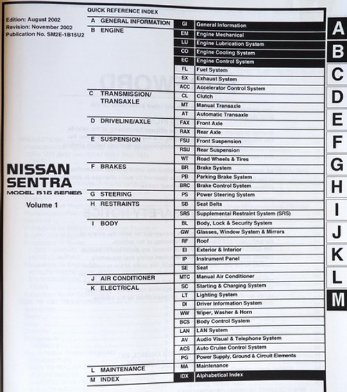 2002 Nissan Sentra Service Manual Volume 1, 2, 3, 4, 5