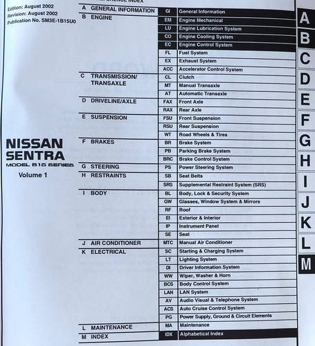 2003 Nissan Sentra Service Manual Table of Contents