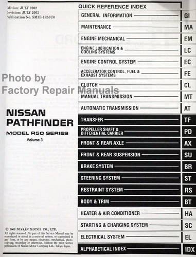 2003 Nissan Pathfinder Service Manual Table of Contents 3