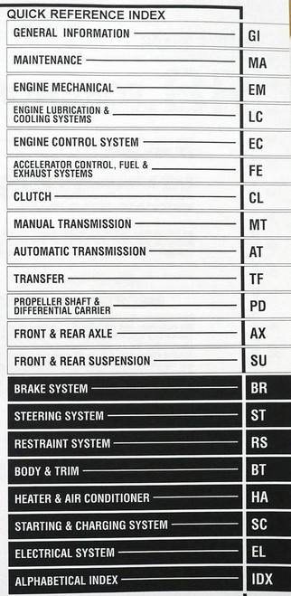 2000 Nissan Xterra Service Manual Volume 4 Table of Contents