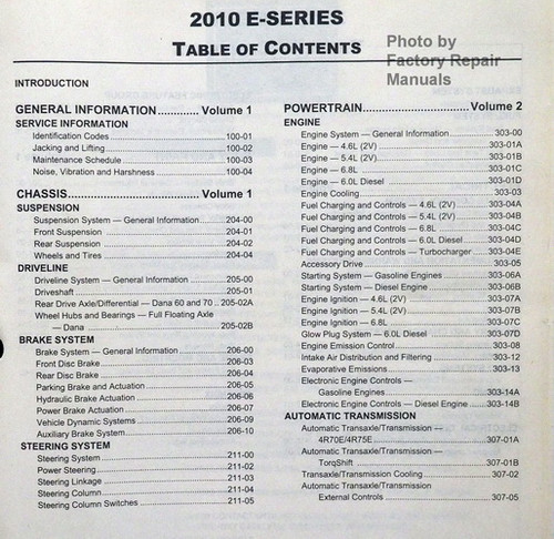 2010 Ford E-Series Workshop Manual Table of  Contents 1