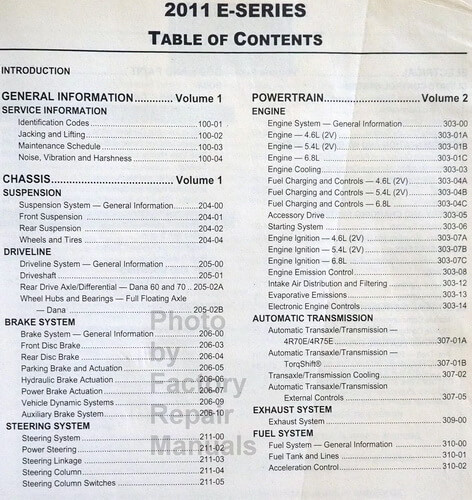 2011 Ford E-Series Workshop Manual Table of Contents 1