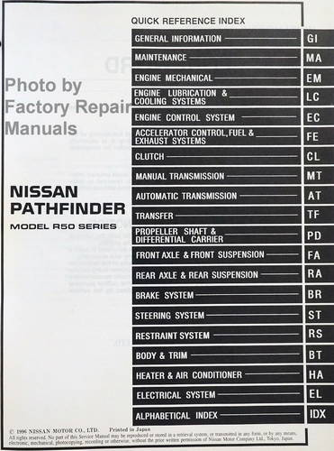 1997 Nissan Pathfinder Service Manual Table of Contents