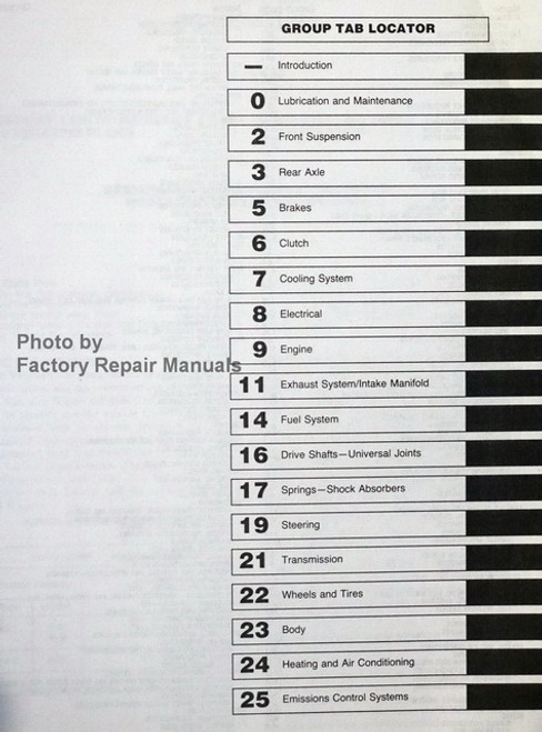1991 Dodge Rear Wheel Drive Van/Wagon Ram Van/Wagon Service Manual Table of Contents