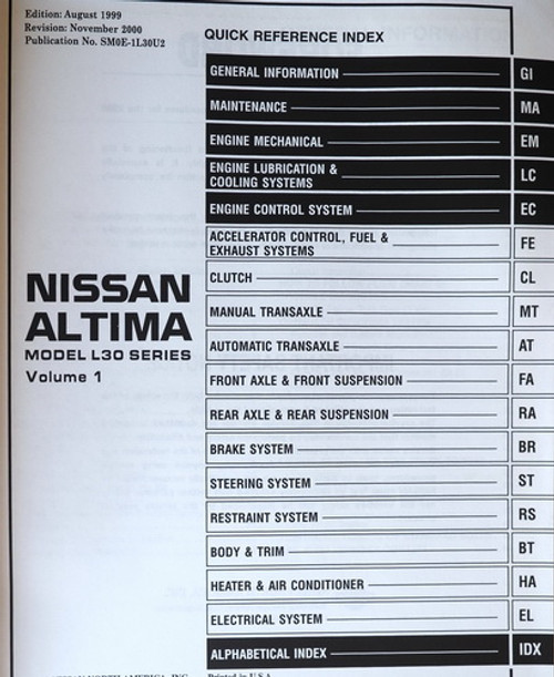 2000 Nissan Altima Service Manual Volume 1, 2, 3