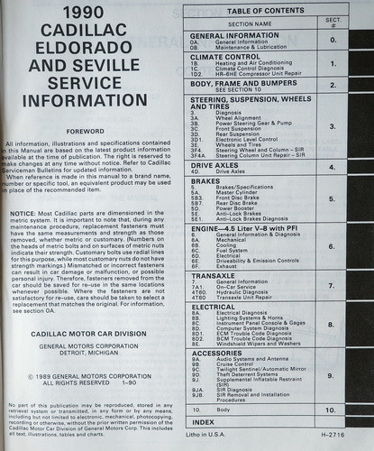 1990 Cadillac Eldorado and Seville Factory Service Manual