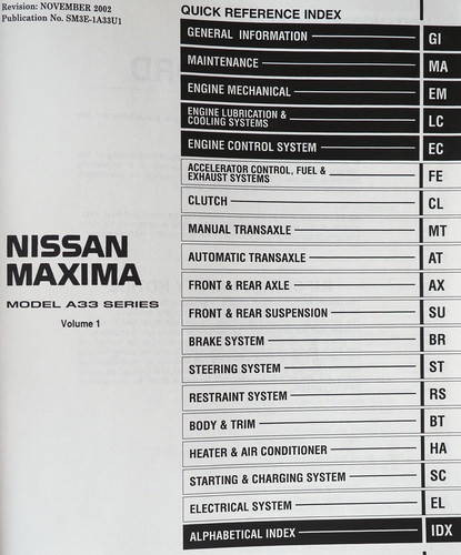 2003 Nissan Maxima Factory Shop Repair Service Manual 
