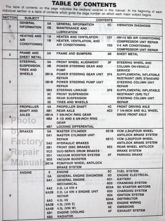 1995 Chevy S10 Truck S10 Blazer, GMC Sonoma S15 Jimmy Service Manual Volume 1 Table of Contents 1