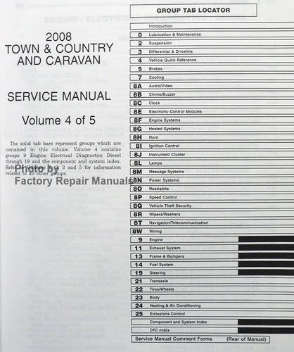 2008 Service Manual Chrysler Town & Country Dodge Caravan Table of Contents 4