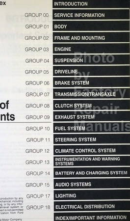 1996 Lincoln Mark VIII Ford Service Manual Table of Contents