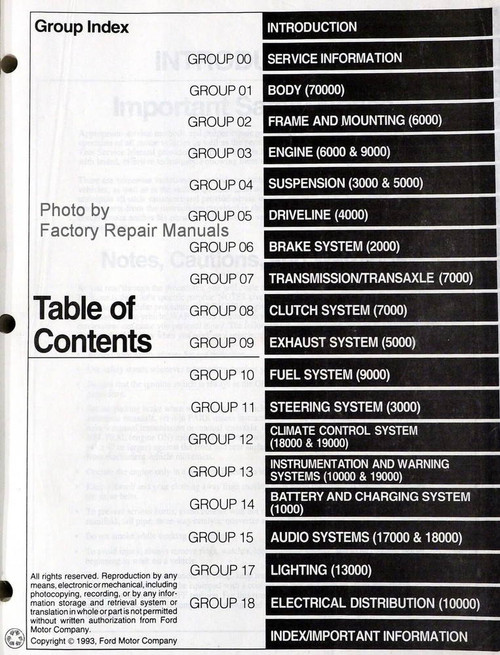 1994  Mark VIII Service Manual Table of Contents