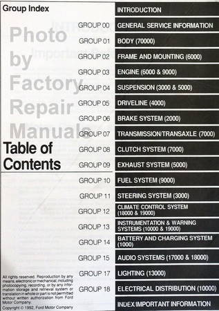 1993 Lincoln Mark VIII Service Manual Table of Contents