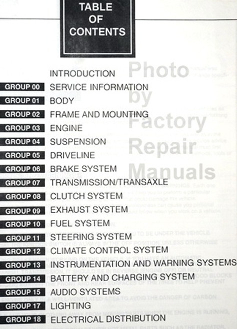 1998 Ford Mustang Service Manual Table of Contents