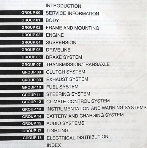 1997 Ford Mustang Service Manual Table of Contents
