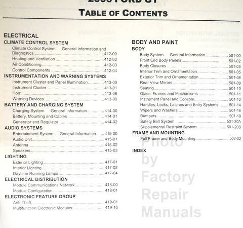 2006 Ford GT Workshop Manual Table of Contents 2