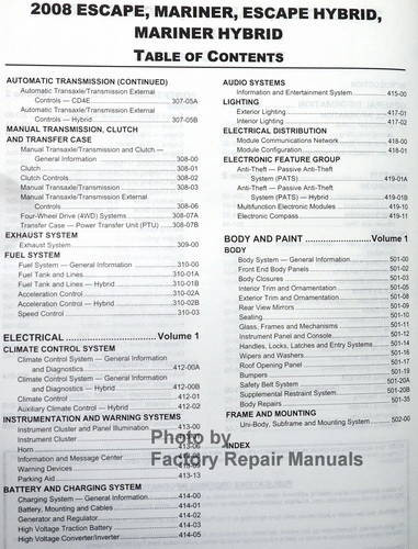  2008 Ford Escape, Mercury Mariner Service Manual Table of Contents 2