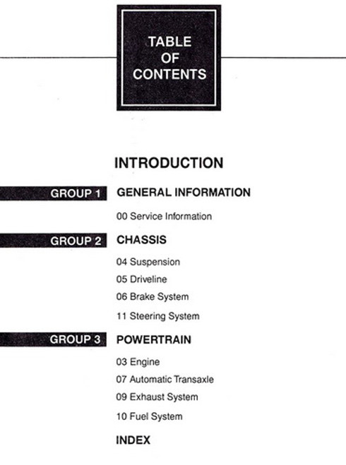 1999 Lincoln Continental Workshop Manual Table of Contents 1