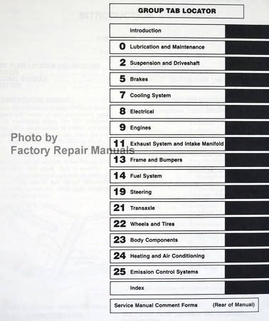 1995 Service Manual New Yorder, LHS, Concorde, Intrepid and Vision Table of Contents